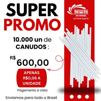 Promoção Canudo de Papel Branco 6 mm